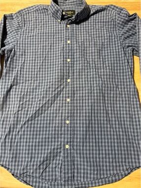 Eddie Bauer Men’s Large Tall Blue Plaid Button Down Shirt 100% Cotton